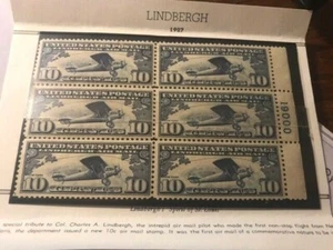 1927 Lindbergh Plate Block Of (6) 10 Cent Air Mail Stamps #11671 - Picture 1 of 3