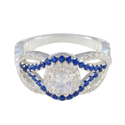 Eternal Blue Glow Halo-Ring aus 925er-Sterlingsilber mit blauem Saphir und CZ - Bild 1 von 4