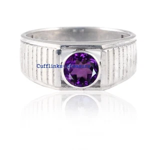 Gemma ametista naturale con anello in argento sterling 925 da uomo #8662 - Foto 1 di 7