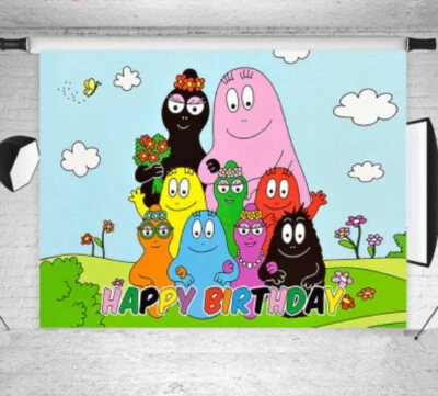 BARBAPAPA & Family Birthday Scene Setter wall mural BACKDROP 5'x3' Barbamama + - Image 1 of 2
