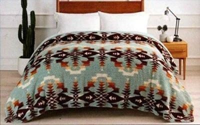 NWT Pendleton Home Collection Queen Size Sherpa Fleece  Blanket AVRA VALLEY TEAL - Image 1 of 4