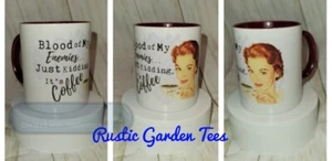 Tazza caffè retrò "Sangue dei miei nemici" vino manico rosso e interno - Foto 1 di 7