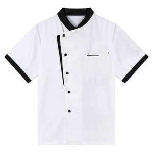 Mens Short Sleeve Chef Jacket Coat Cooker Uniform Button Hotel Waiter Work Shirt - Picture 1 of 32