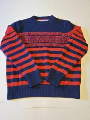 Tommy Hilfiger Wool Blend Holiday Sweater Mens Large 20.5x26 Red/Blue Striped  - Image 1 of 4
