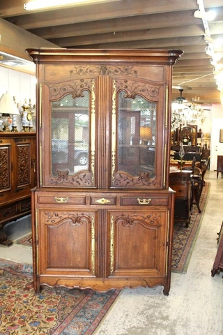 French Antique Normandy Oak Louis XV Buffet 18th Century Bookcase Cabinet Cover