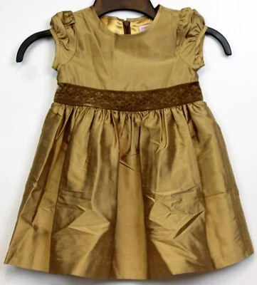 2004 Vestido Gymboree Prim & Proper Dorado Seda Talla 18-24 M Lindo Flor Niñas Forrado Foto 1 de 4