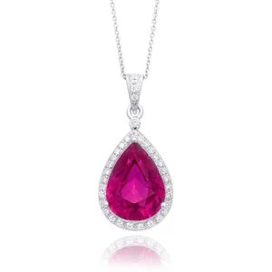 Natural Rubellite 5.03 carats set in 14K White Gold Pendant with Diamonds - Picture 1 of 4