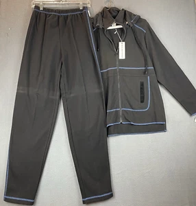 VTG Molto Fino Track Suit Sz M NWT Black 2PC Set Pocket Removable Hood Zip Front - Picture 1 of 20