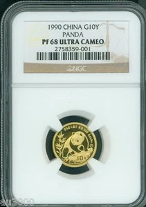 1990-P PROOF GOLD 1/10 Oz PANDA NGC PF68 PR68 CHINA 10Y 10-YUAN YN - Picture 1 of 2