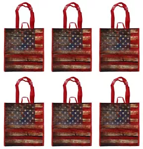 Reusable Shopping Tote Bags 6 Pack American Flag Collapsible 15 x 13.5 x 7.5 - Picture 1 of 5
