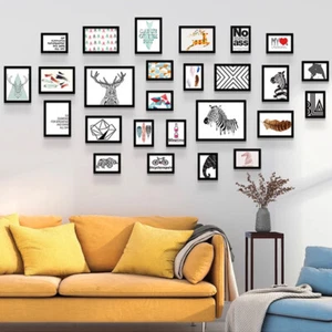 26 PIEZAS Marcos de fotos negro montado en pared decoración del hogar Conjunto de collage de imágenes rectángulo - Imagen 1 de 6