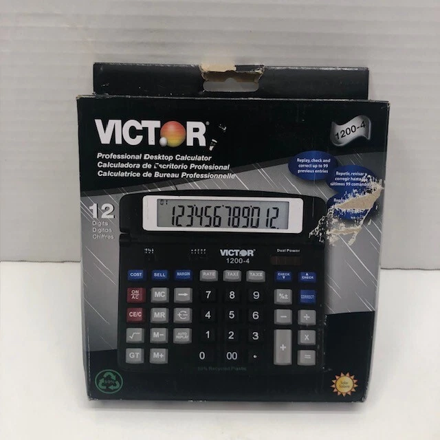 Victor 1200-4 Professional Desktop Calculator 12-Digit Dual Power Black - NEW! - Image 1 of 4