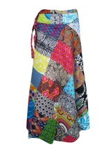 Multicolored Patchwork Wrap Around Long Cotton Gypsy Hippie Chic Ethnic Skirts 