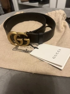 Gucci GG Marmont Belt In Black Leather With Brass Buckle - Kids Size 24-28 - Picture 1 of 4