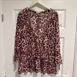 Next Petite Women’s Purple Leopard Print Sequin Blouse Sheer Size 12 - Picture 1 of 5