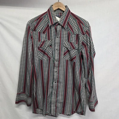 vtg Panhandle Slim Men's Shirt Size 16.5 34 Black Red Green Plaid Checked Snap - Image 1 of 3
