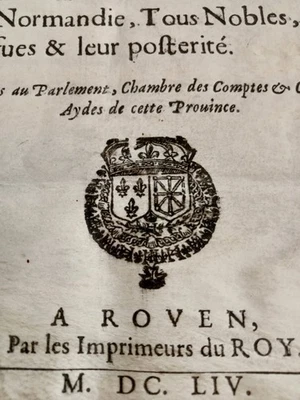 [ PARCHEMIN MANUSCRIT DROIT NORMANDIE NOBLESSE - 1654 ] LOUIS XIV LETTRE PATENTE - Photo 1/4