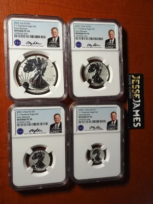 2023 $1 FIJI SILVER FRACTIONAL REVERSE PROOF EAGLE 4 COIN SET NGC PF70 ER RYDER - Image 1 of 4