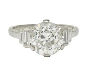 Early Retro 1943 3.92 CTW Diamond Platinum Vintage Engagement Ring GIA - Picture 1 of 15