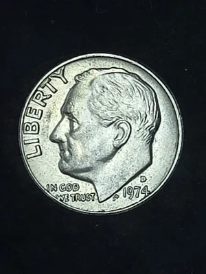 Монета номиналом 10 центов 1974 D с изображением Рузвельта бывшая в обращении - Изображение 1 из 2