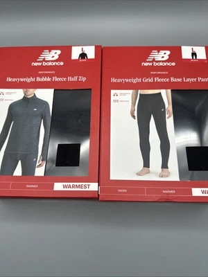 New Balance Bubble Fleece Half Zip & Grid Base Layer Pants Size L Set - Image 1 of 4