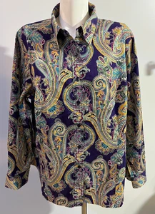 Jones New York 2X Mujer Top Camisa Abotonada Púrpura Azul Paisley Algodón Botón - Imagen 1 de 8