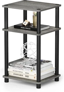 Furinno Just 3-Tier Turn-N-Tube 1-Pack, Plastic Poles, French Oak Grey/Black - Picture 1 of 6