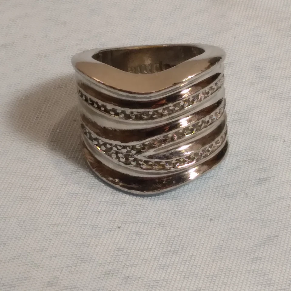 Lia Sophia “Revved Up” SilverTone Wide Band Wavy Ring Multi-Layered Size 6.5 - Image 1 of 4