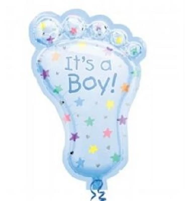 XL 32" Blue Footprint It's A Boy Super Shape Mylar Foil Baby Shower Balloon - Image 1 of 3