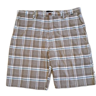 Shorts xadrez Hurley masculino marrom descontraído tamanho 40 marrom chino frente plana casual - Imagem 1 de 4