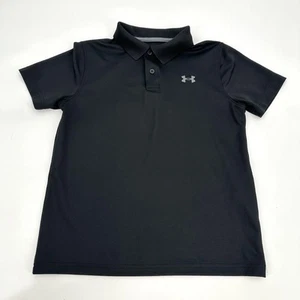 Under Armour Performance Polo Shirt Boys YM Youth Medium Black Short Sleeves - Picture 1 of 8