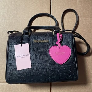 Juicy Couture Speedy Satchel Bag Medium Crossbody Black Purse Debossed Logo - Picture 1 of 14
