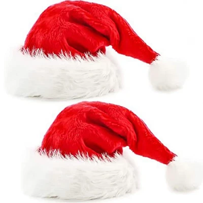 2pcs Fluffy Red Santa Hats Set with Plush Brim and Liner for Adults Men Women... - Image 1 of 4