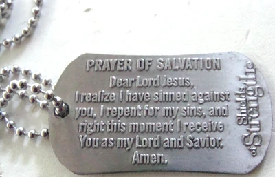 Escudo de Fuerza Oración de Salvación/Josué 1:9 Etiquetas para Perros con Cadena de Bolas de 24" Foto 1 de 4