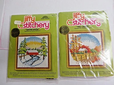 Kit 2 Jiffy Stitchery Contado Punto de Cruz 5 X 5 Invierno Nieve 914 Hojas de Otoño 913 Foto 1 de 3