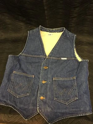 True Vintage 1960s Wrangler Jean Vest "No-Fault Demins" Wool Rockabilly Cowboy — 第 1/4 张图片