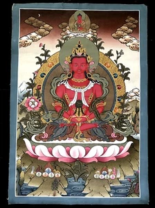 AM, Size 76 cm / 50 cm Fine Gold painted Thangka Amitayus Buddha for long life - Picture 1 of 5