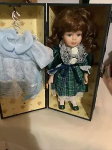 Porcelain Doll in Trunk With Two Xtra Dresses in Trunk Closet With Handle - Picture 1 of 11
