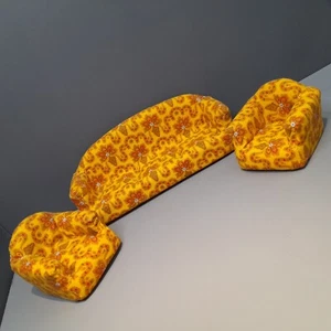 Vintage Retro Doll Furniture Sofa Settee Couch Armchairs Mustard 1970s Design - Picture 1 of 19