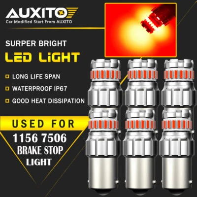 6X AUXITO 1156 LED Brake Tail High Stop Lights Bulbs Lamps Vivid Red 2F EOA - Image 1 of 4