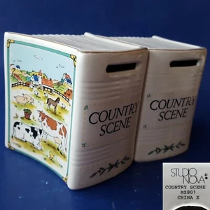 2 Mikasa Studio Nova COUNTRY SCENE Ceramic Book-Shaped Banks/Bookends. Barnyard - Picture 1 of 12