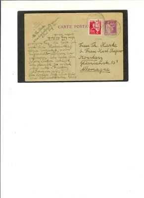 FRANCIA TARJETA POSTAL PRE ESTAMPADA "A45 Rama Paz y Olivo" 31-07-1935 a Alemania Foto 1 de 2