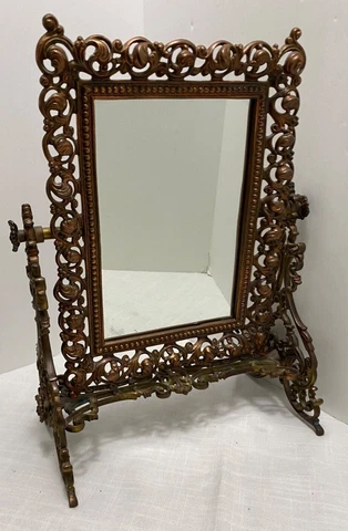 Cast Iron Cheval Mirror Table Top Vanity Antique Swing Style 14" Ornate Frame Cover