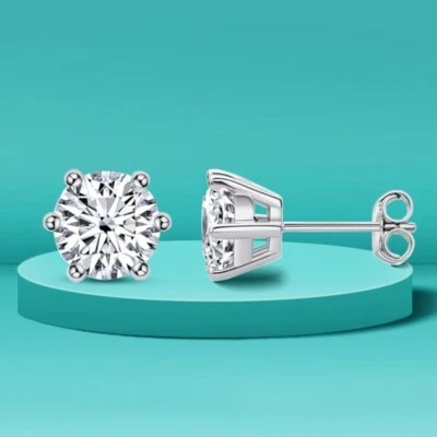 D Color Moissanite Stud Earrings 925 Sterling Silver 14k White Gold Plated GRA - Image 1 of 4