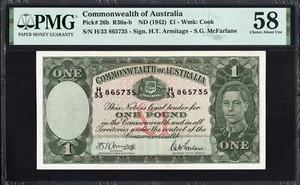 Australia 1 ONE Pound P26b R30a-b 1942 Armitage McFarlane PMG58 Choice aUNC KING - Picture 1 of 2