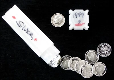 Rollo de 50 monedas de diez centavos Roosevelt 1999-S a prueba de gemas de plata Foto 1 de 2