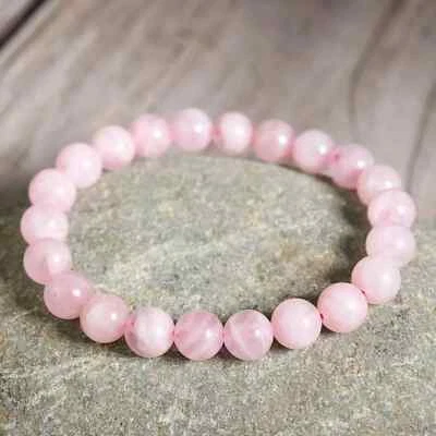 Natural Rose Quartz Stone Bracelet 8mm Beads Pink Crystal Women Bracelet Gift - Image 1 of 4