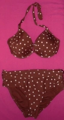 Next Spot Bikini Set brown polka top 34DD/E & roll briefs Size 8 New Tags BNWT - Image 1 of 3