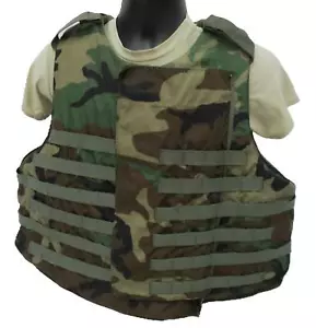 WOODLAND CAMOUFLAGE BODY ARMOR PLATE CARRIER BDU MADE W/KEVLAR INSERTS LRG VEST - Picture 1 of 16