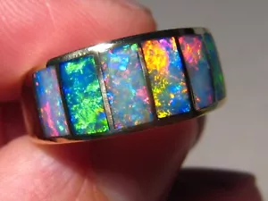 Men's Gem Opal Ring , 12 grams Solid 14 k Yellow Gold , Size 11 Brilliant color - Picture 1 of 12